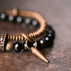 Obsidian Brass beads Bracelets for men Double layer Bracelets for Women