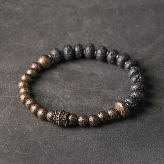 Volcanic Stone Bracelets for women Meteorite Brass Beads Bracelet for men