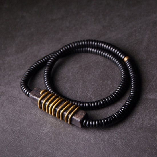 Brass Wire Wrapped Ebony Design Bracelets Ebony Bead Bracelet