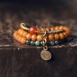 Weathered Bodhi Root Bracelets for women Aquatic agate brass beads bracelet for men