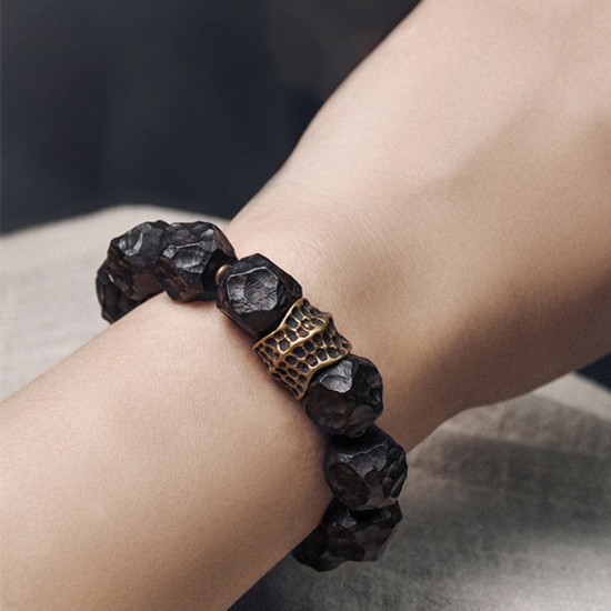 Meteorite Texture Ebony Bracelets for men Ebony brass beads bracelets for women Meteorite Texture Ebony Bracelets for men Ebony brass beads bracelets for women