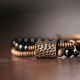 Obsidian Brass beads Bracelets for men Double layer Bracelets for Women