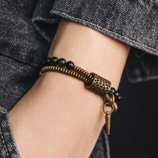 Obsidian Brass beads Bracelets for men Double layer Bracelets for Women Obsidian Brass beads Bracelets for men Double layer Bracelets for Women