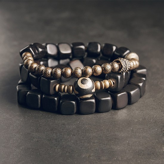 Ebony beads Bracelets for men texture Brass Dzi Beads bracelets for women