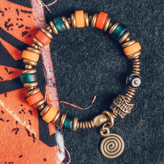 Colored Glass beads Bracelets for women Brass meteorite Beads bracelets