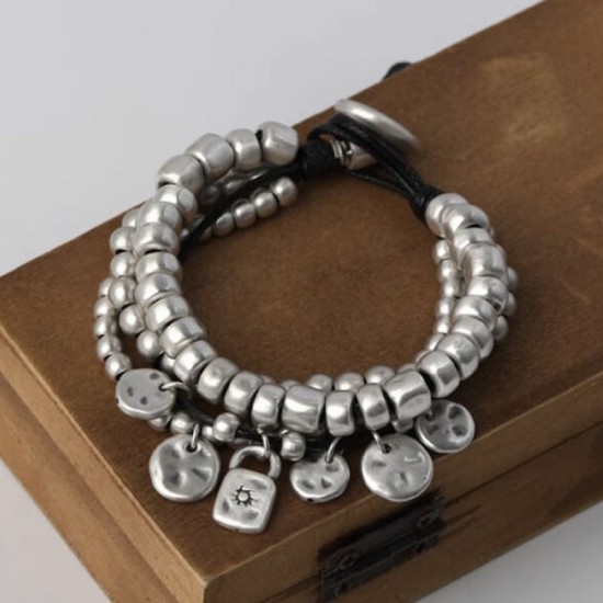 Multilayer bead chain 999 Sterling Silver multiple silver medals Bead Bracelet Multilayer bead chain 999 Sterling Silver multiple silver medals Bead Bracelet