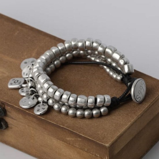 Multilayer bead chain 999 Sterling Silver multiple silver medals Bead Bracelet Multilayer bead chain 999 Sterling Silver multiple silver medals Bead Bracelet