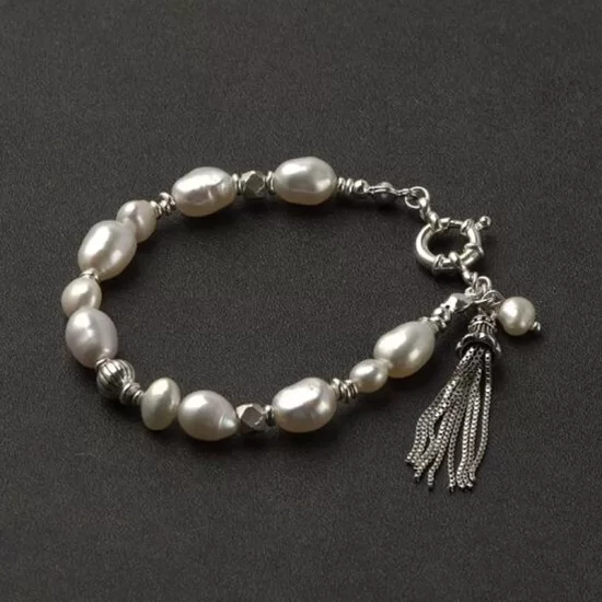 Natural Freshwater Pearls beaded bracelets 925 Sterling Silver Bracelet