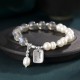 Natural Freshwater Pearls moonstone beaded bracelets 925 Sterling Silver Bracelet