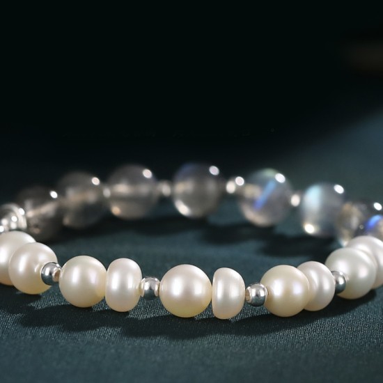 Natural Freshwater Pearls moonstone beaded bracelets 925 Sterling Silver Bracelet Natural Freshwater Pearls moonstone beaded bracelets 925 Sterling Silver Bracelet
