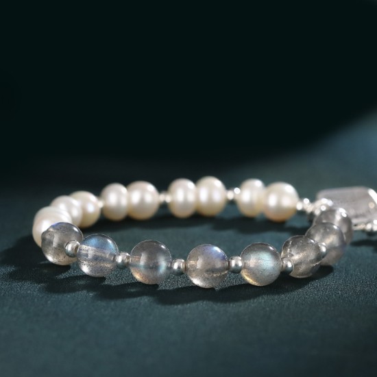 Natural Freshwater Pearls moonstone beaded bracelets 925 Sterling Silver Bracelet Natural Freshwater Pearls moonstone beaded bracelets 925 Sterling Silver Bracelet