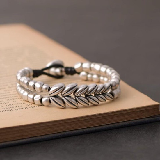 Ears of Wheat Silver Beaded Bracelets 990 Sterling Silver Bead Bracelet Ears of Wheat Silver Beaded Bracelets 990 Sterling Silver Bead Bracelet