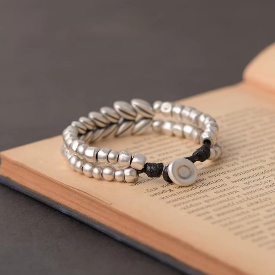 Ears of Wheat Silver Beaded Bracelets 990 Sterling Silver Bead Bracelet Ears of Wheat Silver Beaded Bracelets 990 Sterling Silver Bead Bracelet