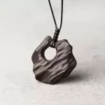 Abstract Ebony Wood Cutout Pendant Necklace