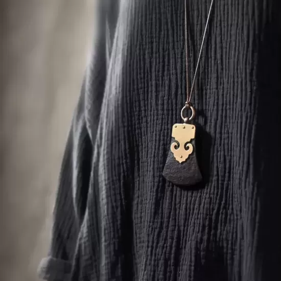 Handcrafted Ebony Wood & Brass Pendant Necklace Handcrafted Ebony Wood & Brass Pendant Necklace