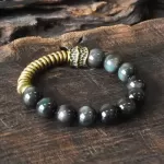 Black Obsidian & Brass 12mm Beaded Bracelet