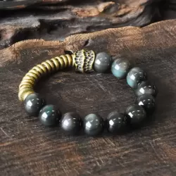 Black Obsidian & Brass 12mm Beaded Bracelet Black Obsidian & Brass 12mm Beaded Bracelet