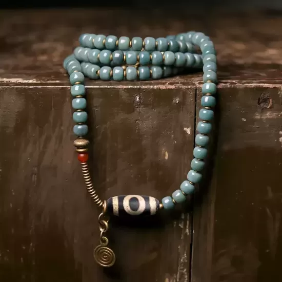 Bodhi Root Long Beaded Necklace & Wrap Bracelet Bodhi Root Long Beaded Necklace & Wrap Bracelet