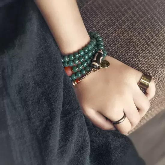 Bodhi Root Long Beaded Necklace & Wrap Bracelet Bodhi Root Long Beaded Necklace & Wrap Bracelet