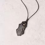 Carved Ebony Wood Shield Pendant Necklace