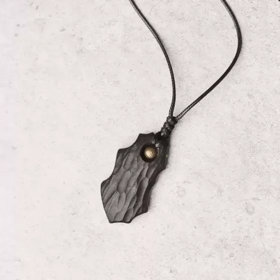 Carved Ebony Wood Shield Pendant Necklace Carved Ebony Wood Shield Pendant Necklace