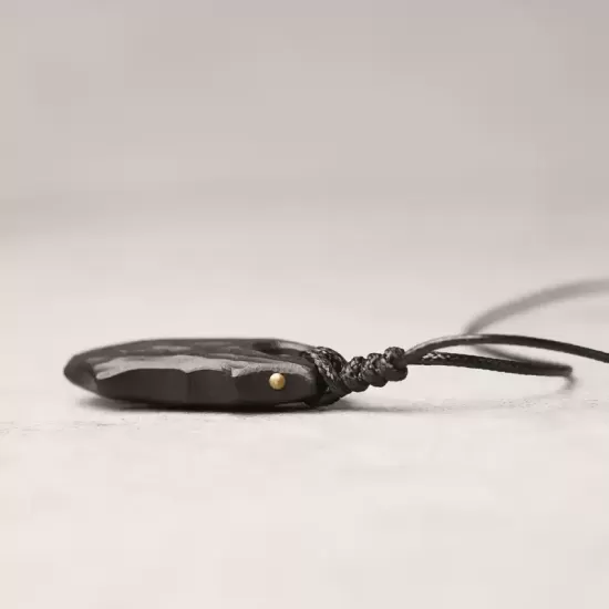 Carved Ebony Wood Shield Pendant Necklace Carved Ebony Wood Shield Pendant Necklace