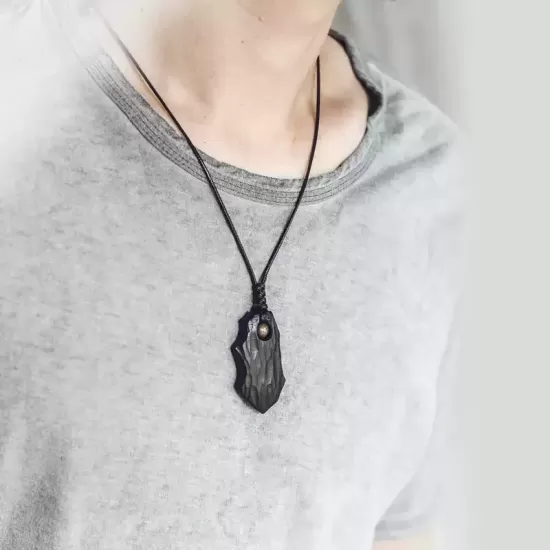 Carved Ebony Wood Shield Pendant Necklace Carved Ebony Wood Shield Pendant Necklace