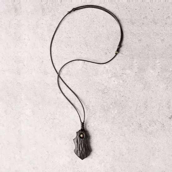 Carved Ebony Wood Shield Pendant Necklace Carved Ebony Wood Shield Pendant Necklace