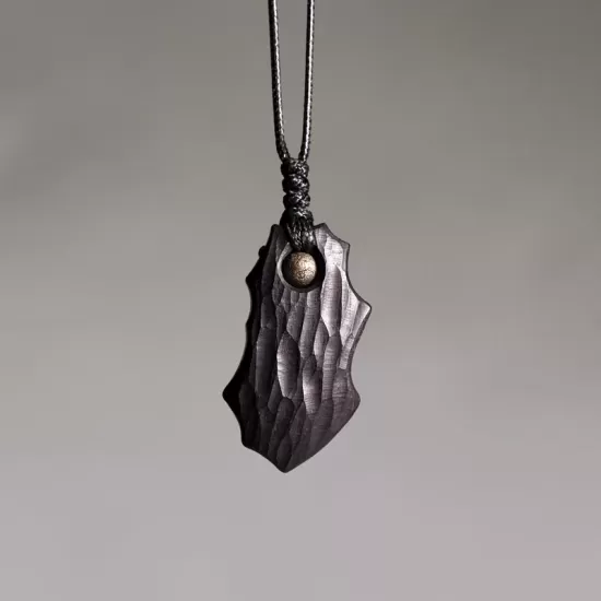 Carved Ebony Wood Shield Pendant Necklace Carved Ebony Wood Shield Pendant Necklace
