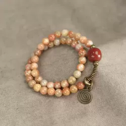 Coral Stone Double-Wrap Beaded Bracelet
