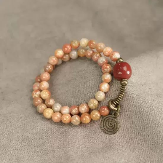 Coral Stone Double-Wrap Beaded Bracelet Coral Stone Double-Wrap Beaded Bracelet