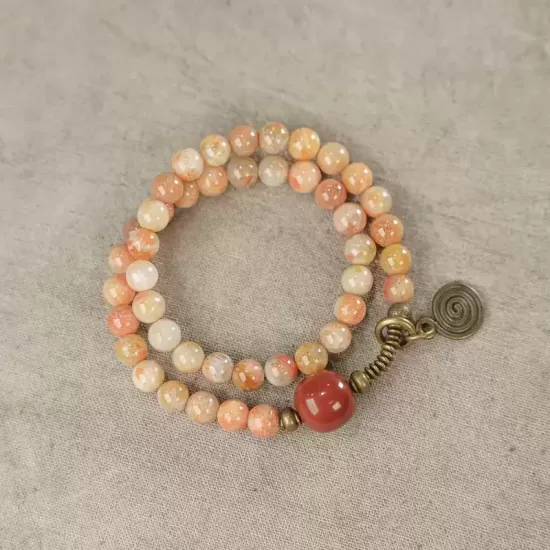 Coral Stone Double-Wrap Beaded Bracelet Coral Stone Double-Wrap Beaded Bracelet