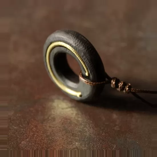 Hand-Finished Ebony Wood & Brass Circle Pendant Necklace Hand-Finished Ebony Wood & Brass Circle Pendant Necklace