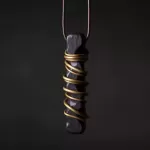 Ebony Wood & Brass Coil Pendant Necklace