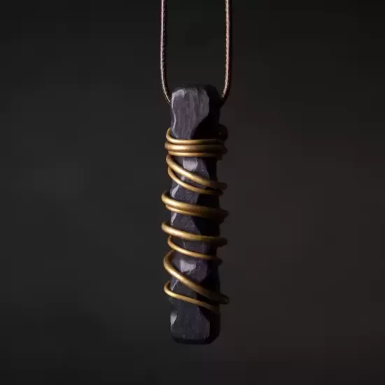 Ebony Wood & Brass Coil Pendant Necklace