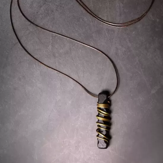 Ebony Wood & Brass Coil Pendant Necklace