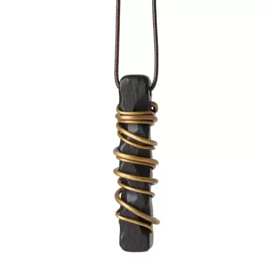 Ebony Wood & Brass Coil Pendant Necklace