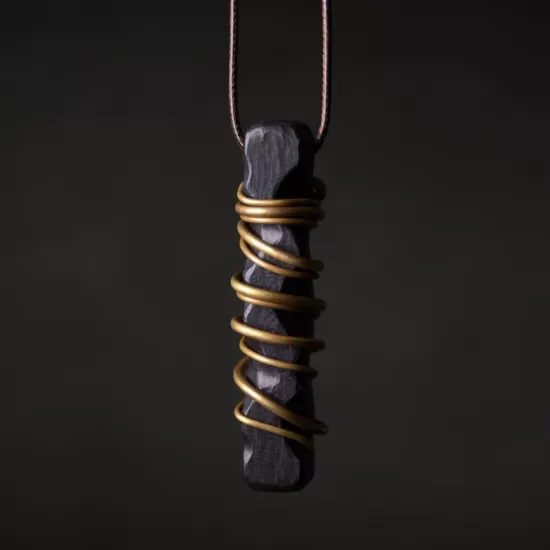 Ebony Wood & Brass Coil Pendant Necklace