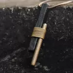 Ebony Wood & Brass Stick Pendant Necklace