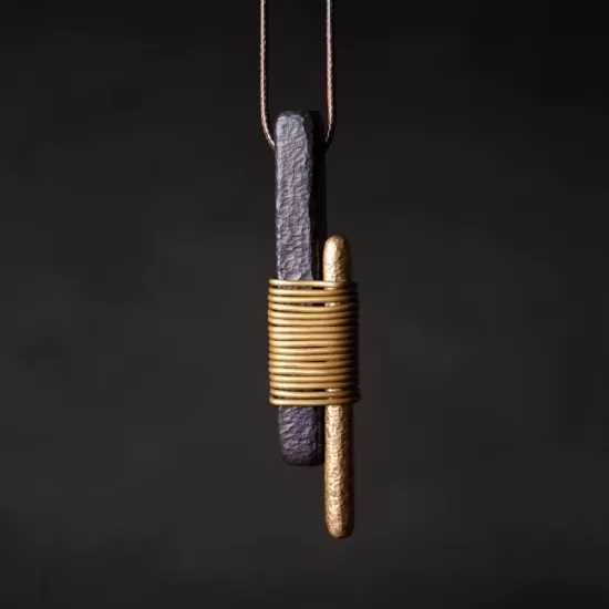 Ebony Wood & Brass Stick Pendant Necklace Ebony Wood & Brass Stick Pendant Necklace