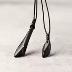 Ebony Wood & Brass Teardrop Pendant Necklace