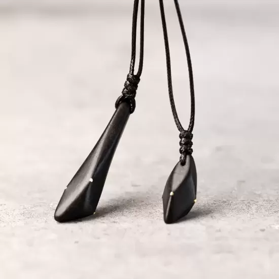 Ebony Wood & Brass Teardrop Pendant Necklace Ebony Wood & Brass Teardrop Pendant Necklace