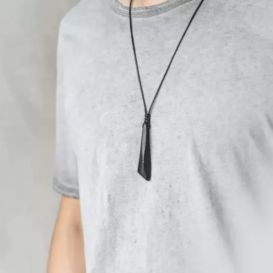 Ebony Wood & Brass Teardrop Pendant Necklace Ebony Wood & Brass Teardrop Pendant Necklace