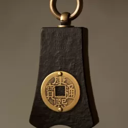 Ebony Wood Chinese Coin Pendant Necklace