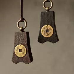 Ebony Wood Chinese Coin Pendant Necklace Ebony Wood Chinese Coin Pendant Necklace