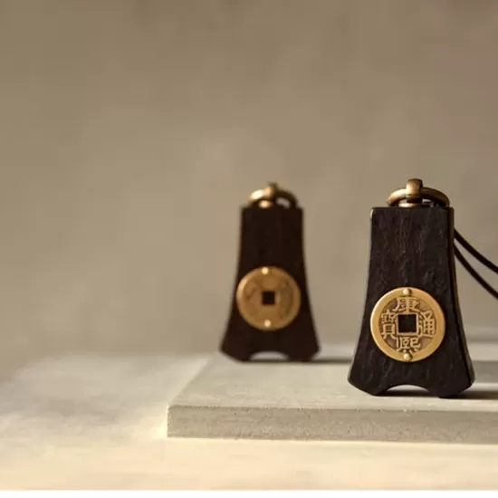 Ebony Wood Chinese Coin Pendant Necklace Ebony Wood Chinese Coin Pendant Necklace