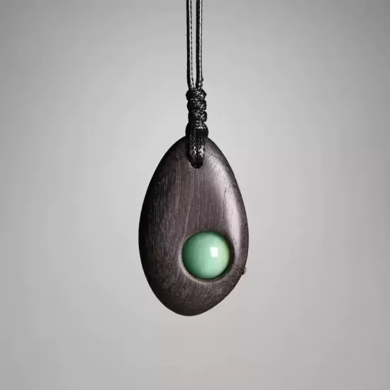 Ebony Wood & Green Aventurine Pendant Necklace Ebony Wood & Green Aventurine Pendant Necklace