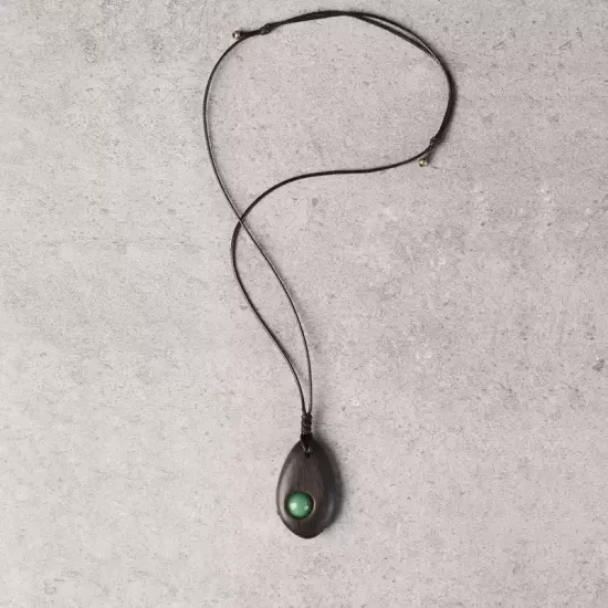 Ebony Wood & Green Aventurine Pendant Necklace Ebony Wood & Green Aventurine Pendant Necklace