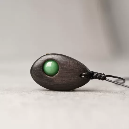 Ebony Wood & Green Aventurine Pendant Necklace Ebony Wood & Green Aventurine Pendant Necklace
