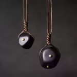 Ebony Wood Pebble Pendant Necklace
